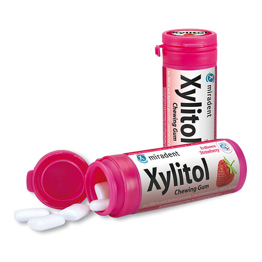 MIRADENT Xylitol Kaugummi Erdbeere