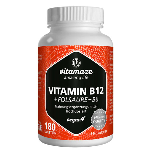 VITAMIN B12 1000 &mu;g hochdos.+B9+B6 vegan Tabletten