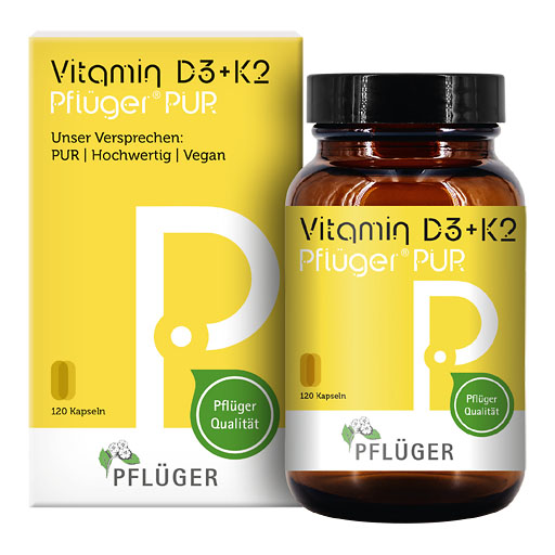 VITAMIN D3+K2 Pfl&uuml;ger PUR 1.000 I.E./75 &mu;g Kapseln